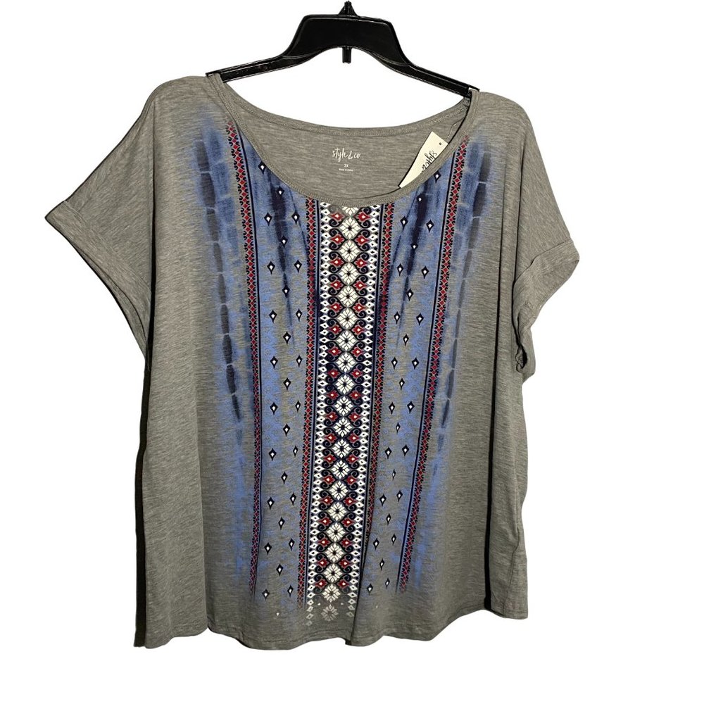 NWT Style & Co. Plus Cuff Sleeve Tribal T-Shirt